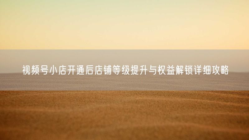 视频号小店开通后店铺等级提升与权益解锁详细攻略